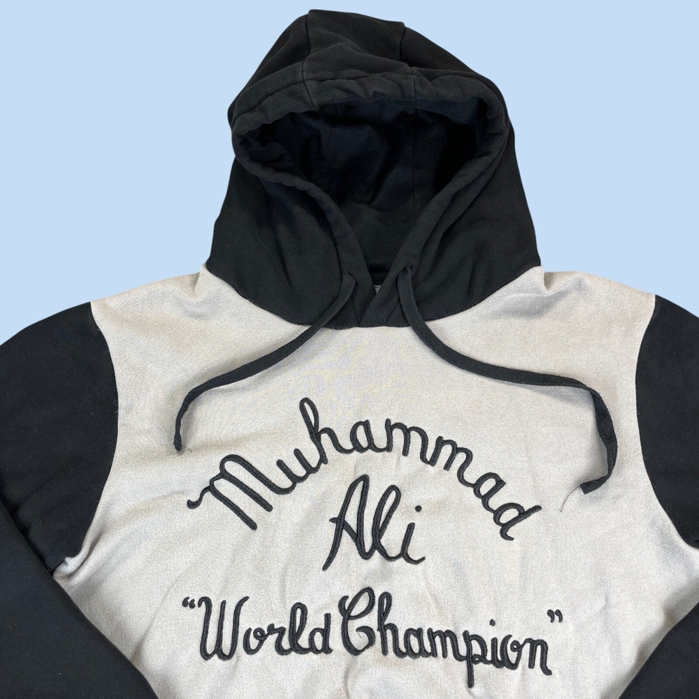 Superare Muhammad Ali Hoodie Men M GOAT Gray Black World Champion Embroidered